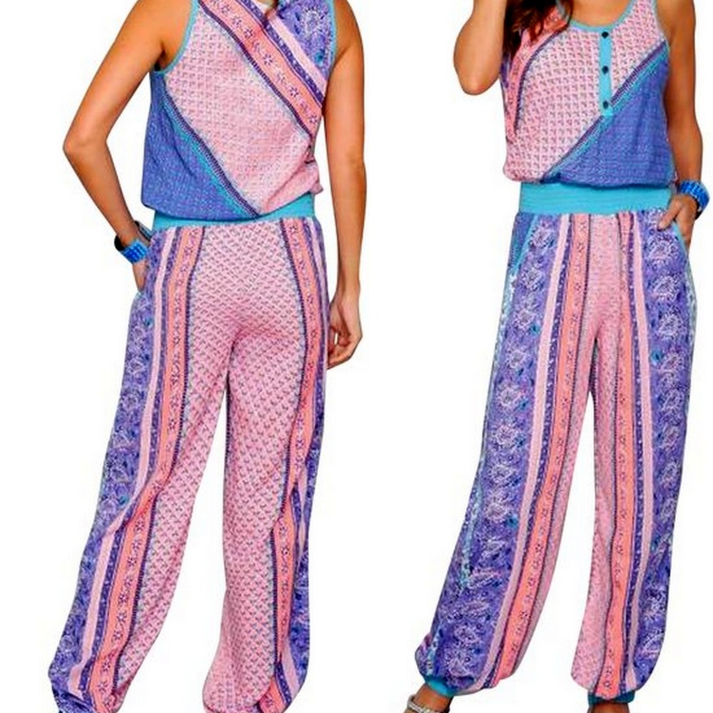 Silk Blend Color Block Sexy Genie Pop Jumpsuit